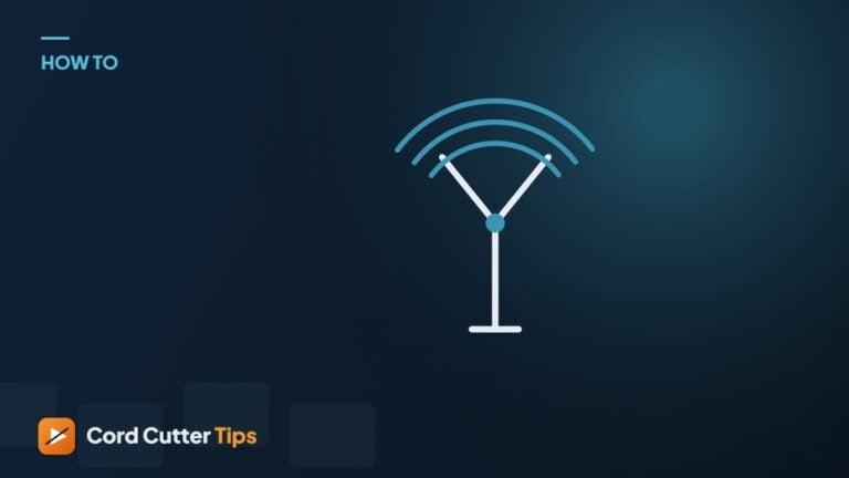 Illustration of a TV antenna receiving a broadcast signal for a Cord Cutter Tips how-to guide